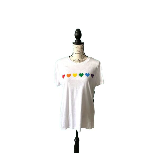 New Prince Peter Collection Rainbow Hearts Pride White T-Shirt Love Large NWT - Picture 2 of 11